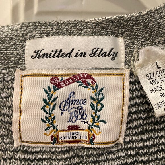 VTG Grandpa Sweater Cardigan Made in Italy Size Large Black White Gray Geometric - Picture 5 of 13